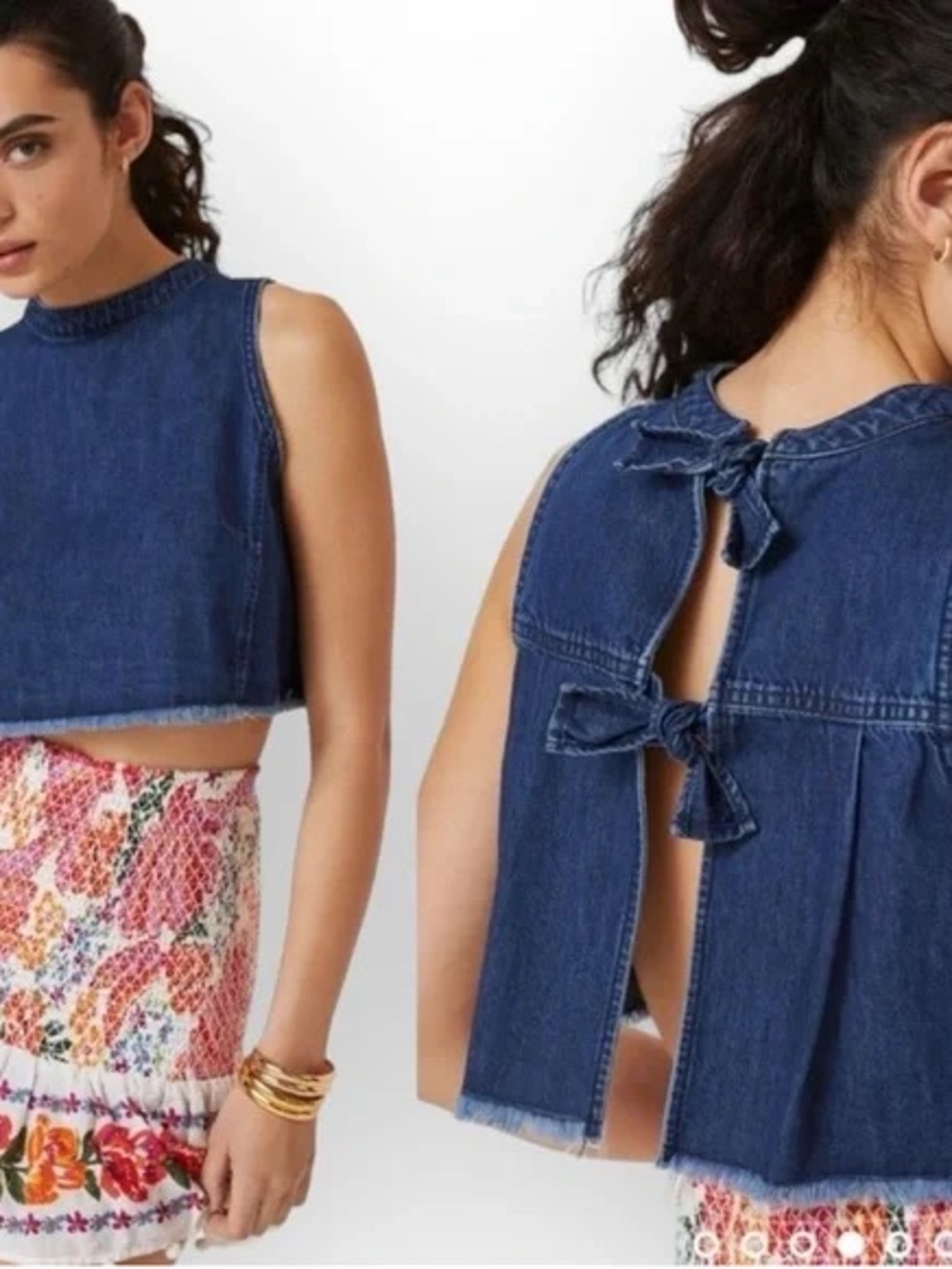 Anthropologie Pilcro Denim Cropped Back Tie Closure Tank Size S